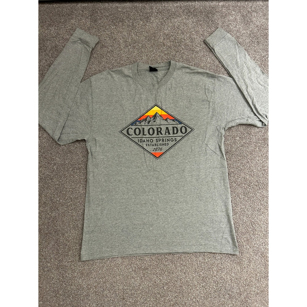 Prairie Mountain T-Shirt Mens Large Gray Good Colorado Idaho Springs Long Sleeve